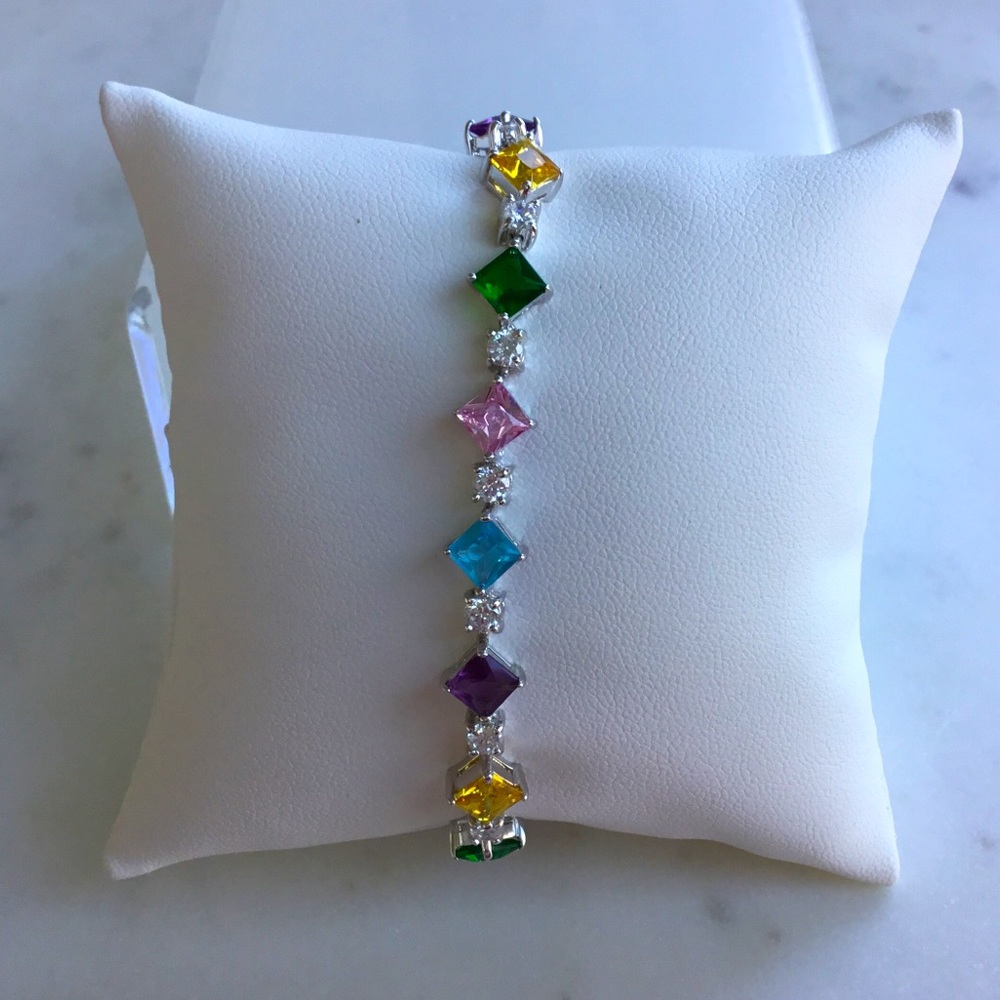 Sterling 8” Multi Color Cz Tennis Bracelet - Picture 2 of 11